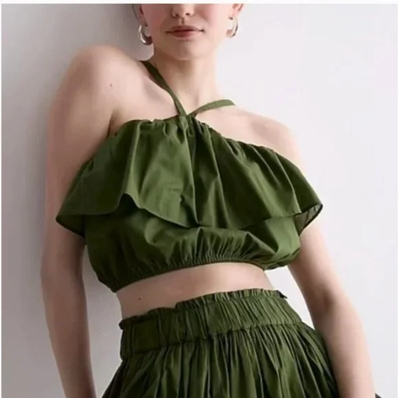 J. Crew Ruffle Halter Crop Top - Picture 1 of 3